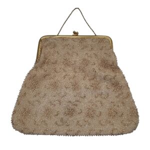 1940's Lumured Corde Bead Kiss Lock Wristlet Clutch Purse